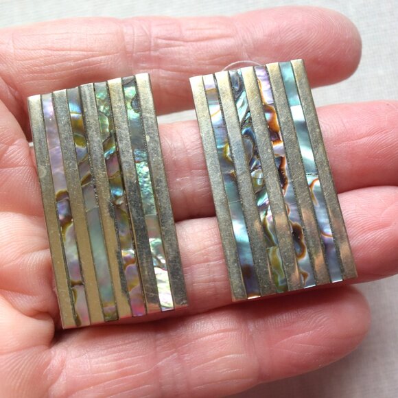 Vintage Alpaca Silver & Abalone Earrings - Picture 6 of 6